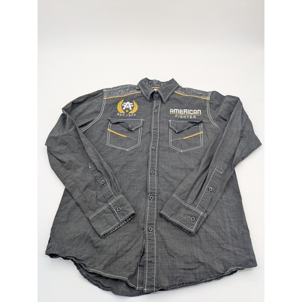 American Fighter Men's‎ Large Gray Button Down Long Sleeve MMA UFC